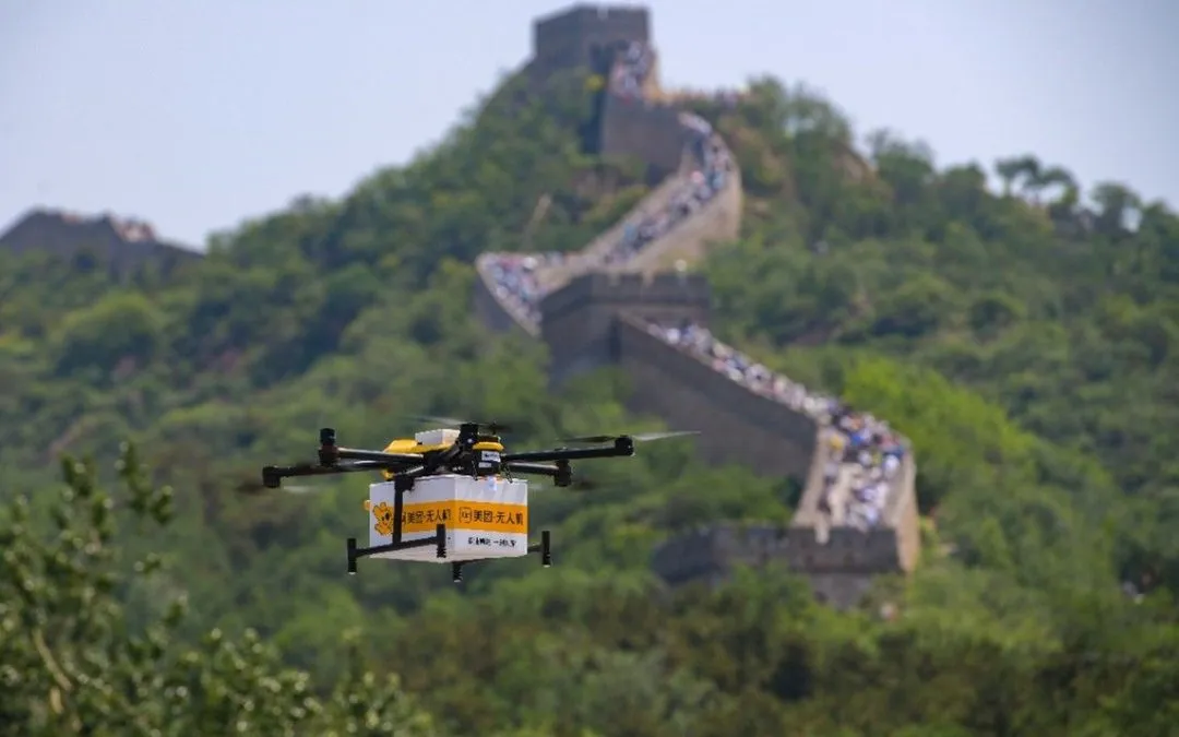Drone Delivery of Takeout to Tourists on the Great Wall of China