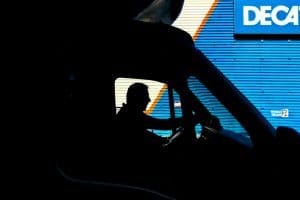 Delivery driver in a delivery truck