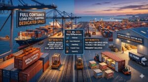 Container port showing the difference between FCL and LCL